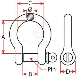 Shackle galvanised bow grade 'S' 13 x 16mm screw pin rated 2.0T