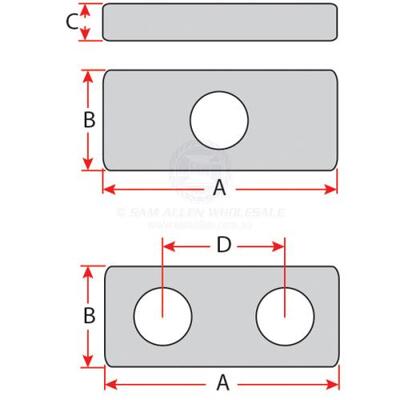 Zinc Block Anode Rectangular Bolt on 150mm x 75mm x 35mm