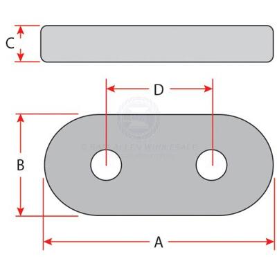 Zinc Block Anode Oval Bolt on 250 x 125 x 40mm 150mm centres