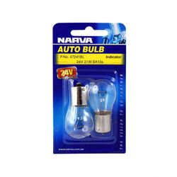 Narva 24V 21W P21W BA15S Incandescent Globes (Blister Pack Of 2)