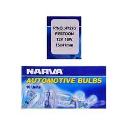 Narva 12V 18W Sv8-5.8 Festoon Globes (Box Of 10)