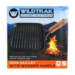 Wildtrak Cast Iron Griddle With Wood Folding Handle 24 X 24Cm