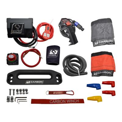 Carbon 12K 12000lb Electric Winch With Black Rope & Red Hook VER. 3