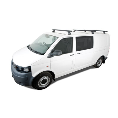 Rhino Rack Heavy Duty Rltf Black 3 Bar Roof Rack For Volkswagen Caravelle 7H 2Dr Van Lwb (Low Roof) 04/08 To 11/15