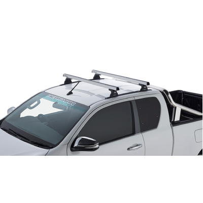 Rhino Rack Heavy Duty Rlt600 Trackmount Silver 2 Bar Roof Rack For Toyota Hilux Gen 8 2Dr Ute Extra Cab 10/15 To 20