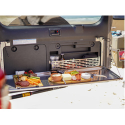 Rear Door Drop Down Table and Cage to suit Toyota Prado 150 / Lexus GX 460 [Natural Stainless]