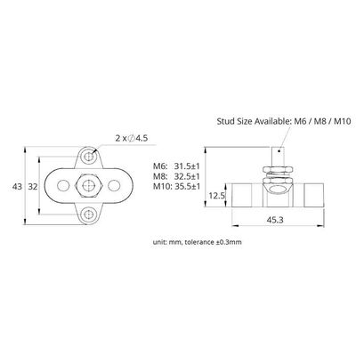 M10 X 35.5Mm Red Power Post 48V/300A S/S Stud & Washer Nylon & Fibreglass Base