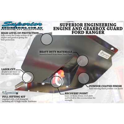 Superior Engine Gearbox Guard and Rated Recovery Point To Suit Ranger PX/PXII and Mazda BT-50 2012-18 (Kit)