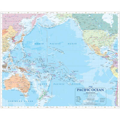 Pacific Ocean Map - 862.5x700 - Laminated