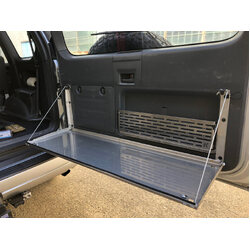 Rear Door Drop Down Table and Cage to suit Toyota Prado 120 / Lexus GX 470 [Natural Stainless]