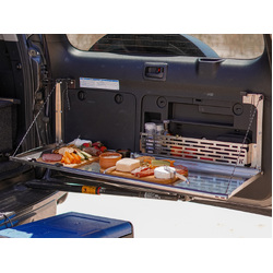 Rear Door Drop Down Table and Cage to suit Toyota Prado 150 / Lexus GX 460 [Natural Stainless]