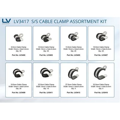 S/S Cable Clamp Assortment[160 Width 15Mm Hole Size 6.4Mm Epdm Rubber Stainless Steel