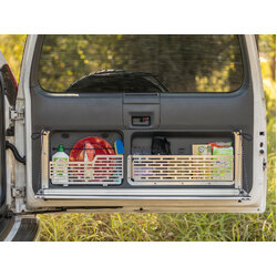 Rear Door Drop Down Table and Cage to suit Toyota Prado 120 / Lexus GX 470 [Natural Stainless]