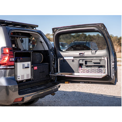 Rear Door Drop Down Table and Cage to suit Toyota Prado 150 / Lexus GX 460 [Natural Stainless]