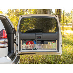 Rear Door Drop Down Table to suit Toyota Prado 120 / Lexus GX 470 [Natural Stainless]