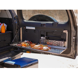 Rear Door Drop Down Table and Cage to suit Toyota Prado 150 / Lexus GX 460 [Natural Stainless]