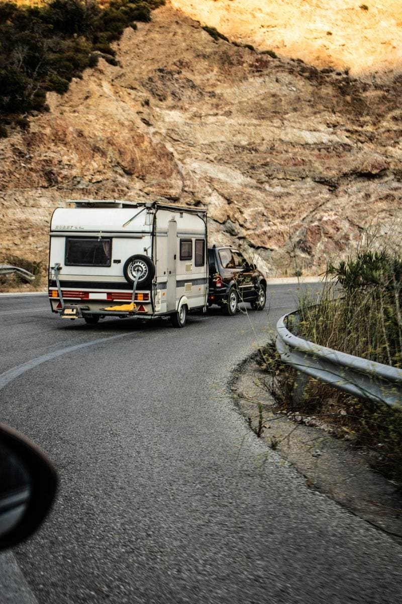 towing caravan on the road