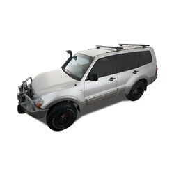 Rhino Rack Heavy Duty RLTP Trackmount Black 2 Bar Roof Rack to suit MITSUBISHI Pajero NS-NX 4dr 4WD LWB 06 to 