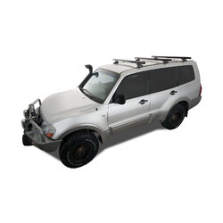 Rhino Rack Heavy Duty RLTP Trackmount Black 3 Bar Roof Rack to suit MITSUBISHI Pajero NS-NX 4dr 4WD LWB 06 to 