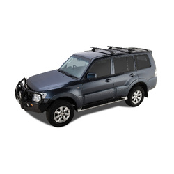 Rhino Rack Vortex RLTP Trackmount Black 2 Bar Roof Rack to suit MITSUBISHI Pajero NS-NX 4dr 4WD LWB 06 to 