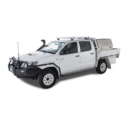 Rhino Rack Heavy Duty RLT600 Trackmount Silver 2 Bar Roof Rack to suit TOYOTA Hilux Gen 7 4dr Ute Dual Cab 05 to 15