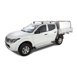 Rhino Rack Heavy Duty RLT600 Ditch Mount Silver 2 Bar Roof Rack to suit MITSUBISHI Triton Gen5 MQ/MR 4dr Ute Double Cab 15 to 24