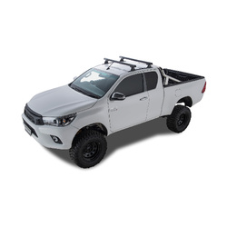 Rhino Rack Heavy Duty RLT600 Trackmount Black 2 Bar Roof Rack to suit TOYOTA Hilux Gen 8 2dr Ute Extra Cab 15 to 20