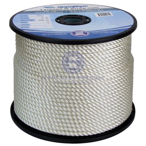 Nylon 3 Strand 10mm x 100Mtr Rope Reel White - Soft Lay