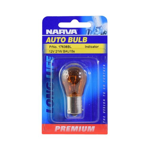 Narva 12V 21W Amber PY21W BAU15S Premium Incandescent Globes (Blister Pack Of 1)