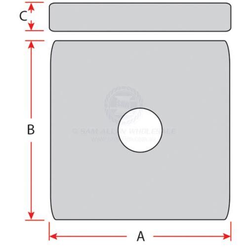 Zinc Block Anode Square Bolt on 155mm x 155mm x 25mm