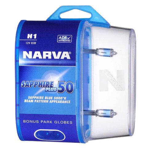 Narva H1 12V 55W Sapphire Plus 50 Halogen Headlight Globes (Bl2)