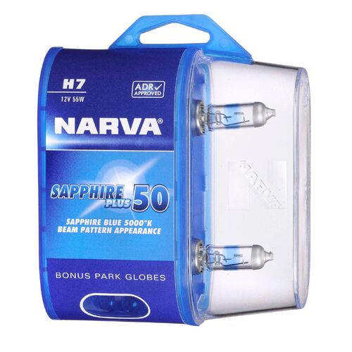 Narva H7 12V 55W Sapphire Plus 50 Halogen Headlight Globes (Bl2)