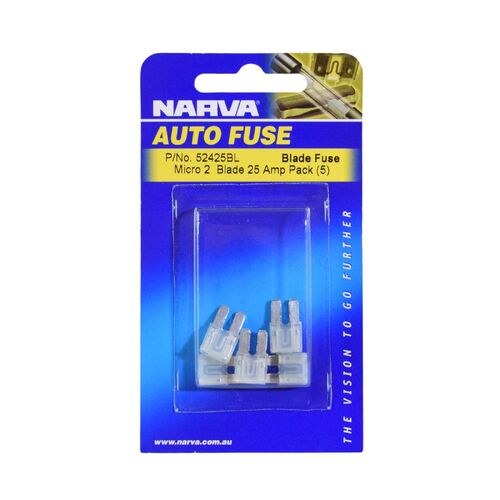 Narva 25 Amp White Micro 2 Blade Fuse (Blister Pack Of 5)