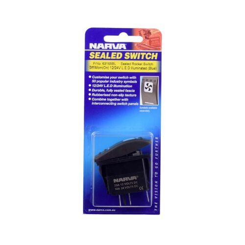 Narva 12/24V Off/Momentary (On) LED Illuminated Sealed Rocker Switch (Blue)