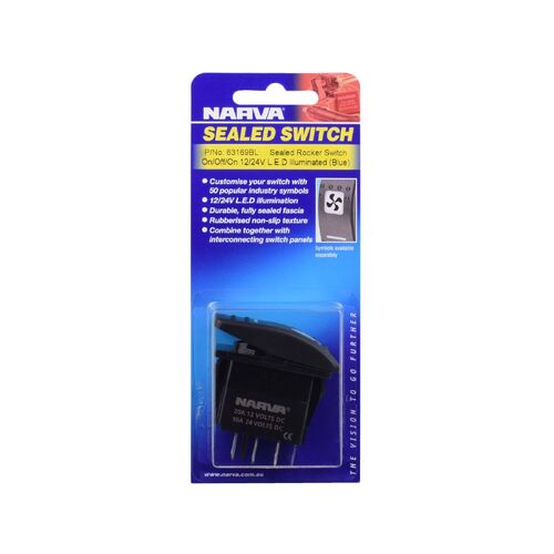 Narva 12/24V On/Off/On LED Illuminated Sealed Rocker Switch (Blue)