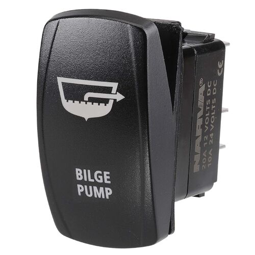 Narva 12/24V Off/On LED Illuminated Sealed Rocker Switch With "Bilge Pump" Symbol (Blue)