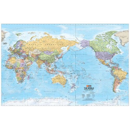 World Political Pacific Centred Map - 1000x650 - Laminated