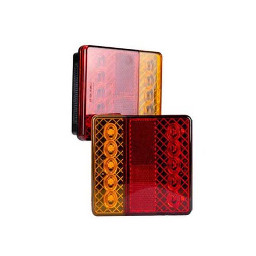 Roadvision LED Rear Combination Lamp 12V Stop/Tail/Ind/Ref Surface Mount 100 x 100mm Twin Pack with Licence