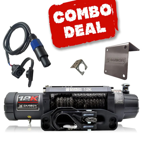 Carbon Offroad 12K V.3 12000lb Winch Black Hook Installers Combo Deal