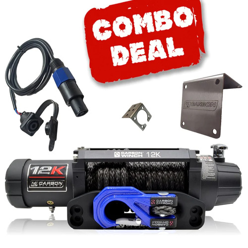 Carbon Offroad 12K V.3 12000lb Winch Blue Hook Installers Combo Deal