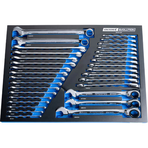 Kincrome Evolution 32 Piece Gear & Combination Spanners Eva Tray