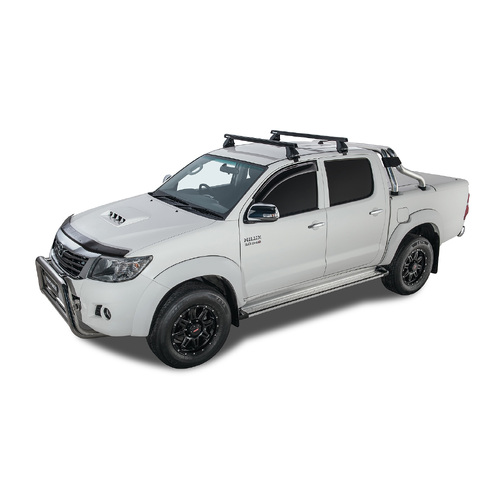 Rhino Rack Heavy Duty 2500 Black 2 Bar Roof Rack to suit TOYOTA Hilux Gen 7 4dr Ute Dual Cab 05 to 15