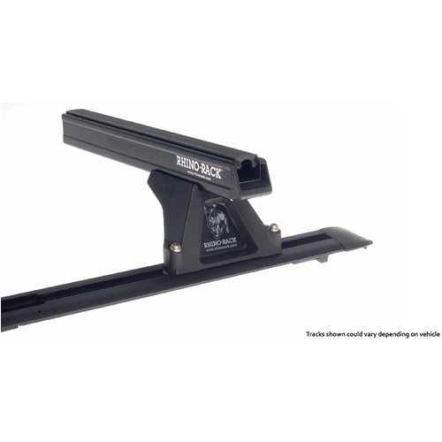 Rhino Rack Heavy Duty RLTF Trackmount Black 2 Bar Roof Rack to suit MITSUBISHI Triton ML/MN 4dr Ute Dual Cab 06 to 15