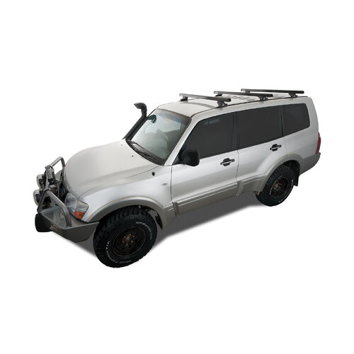 Rhino Rack Heavy Duty RLTP Trackmount Black 3 Bar Roof Rack to suit MITSUBISHI Pajero NS-NX 4dr 4WD LWB 06 to 