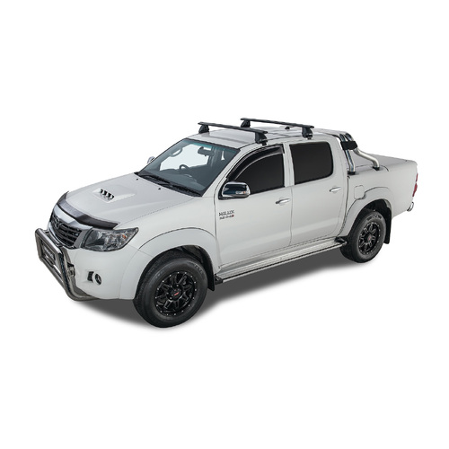 Rhino Rack Vortex 2500 Black 2 Bar Roof Rack to suit TOYOTA Hilux Gen 7 4dr Ute Dual Cab 05 to 15