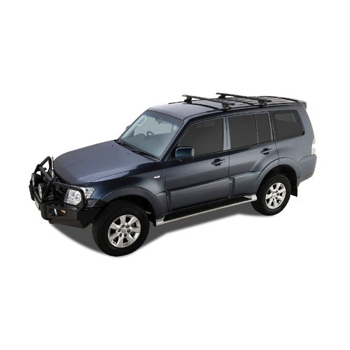 Rhino Rack Vortex RLTP Trackmount Black 2 Bar Roof Rack to suit MITSUBISHI Pajero NS-NX 4dr 4WD LWB 06 to 