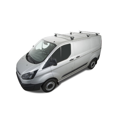 Rhino Rack Heavy Duty RLTP Silver 3 Bar Roof Rack to suit FORD Transit Custom Gen1 2dr Van SWB 14 to 