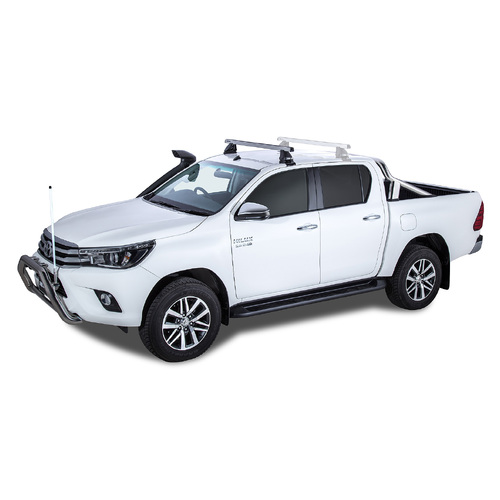 Rhino Rack Heavy Duty 2500 Silver 1 Bar Roof Rack (Front) to suit TOYOTA Hilux Gen 8 4dr Ute Double Cab 15 to 