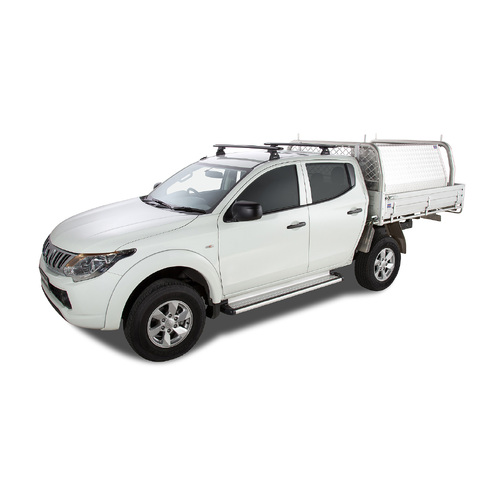 Rhino Rack Vortex RLT600 Ditch Mount Black 2 Bar Roof Rack to suit MITSUBISHI Triton Gen5 MQ/MR 4dr Ute Double Cab 15 to 24