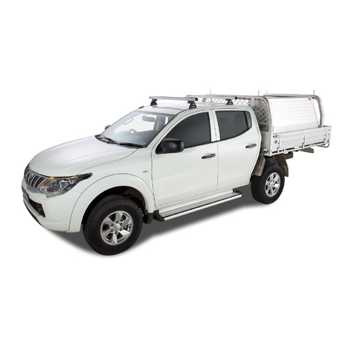 Rhino Rack Heavy Duty RLT600 Ditch Mount Silver 2 Bar Roof Rack to suit MITSUBISHI Triton Gen5 MQ/MR 4dr Ute Double Cab 15 to 24